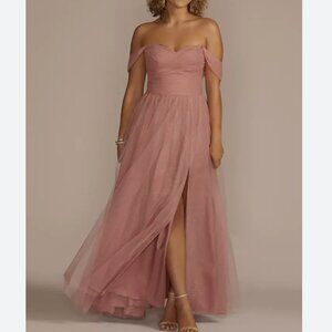 Coral Pink Off-the-Shoulder/Strapeless‎ Glitter Tulle Gown Sz 6
